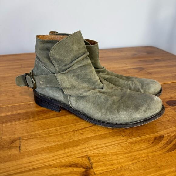 Fiorentini + Baker Eternity Green Suede Leather Side Buckle Ankle Boots Size 38 - Picture 1 of 6